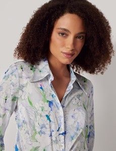 Semi-Fitted White & Green Floral Shirt