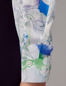 Semi-Fitted White & Green Floral Shirt