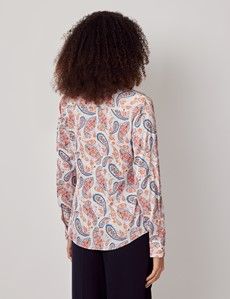 Semi-Fitted Cream & Pink Paisley Shirt
