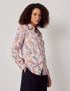 Semi-Fitted Cream & Pink Paisley Shirt