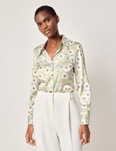 Semi-Fitted Green & Cream Floral Shirt