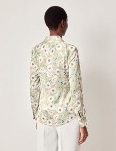 Semi-Fitted Green & Cream Floral Shirt