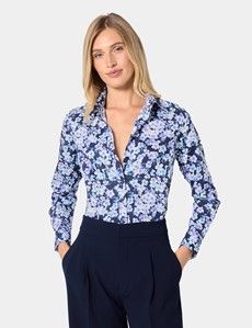 Semi-Fitted Navy & Purple Floral Shirt