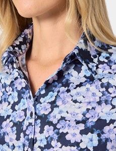 Semi-Fitted Navy & Purple Floral Shirt