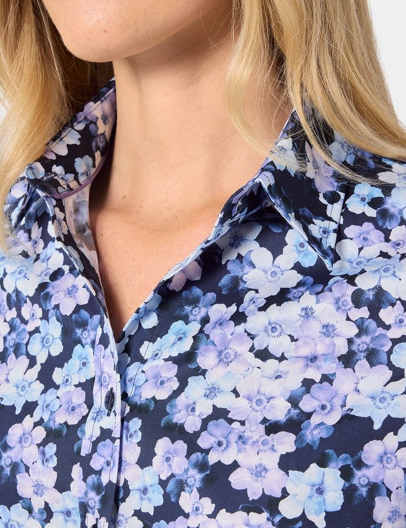 Semi-Fitted Navy & Purple Floral Shirt-preview