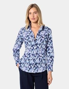 Semi-Fitted Navy & Purple Floral Shirt