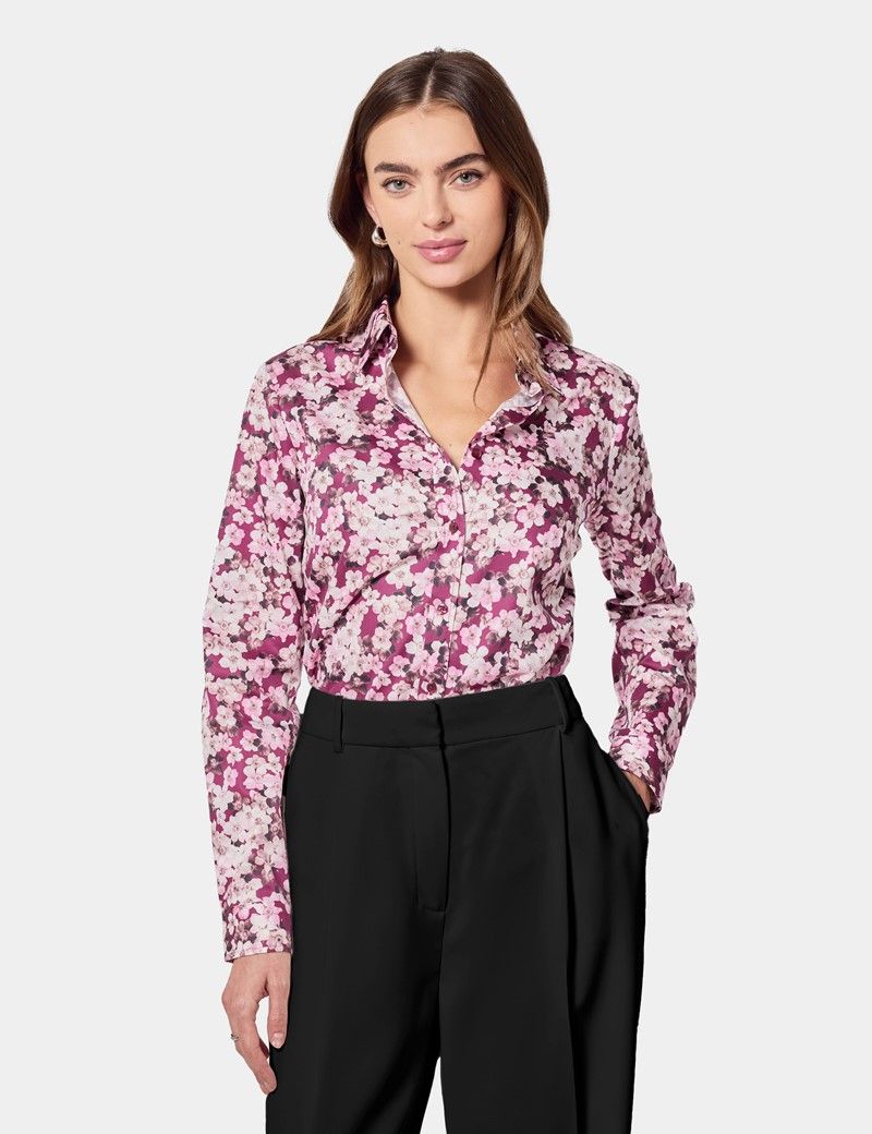 Semi-Fitted Burgundy & White Floral Shirt