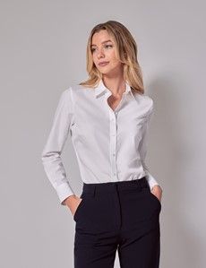 Women's 110th Anniversary White Cotton Semi-Fitted Shirt | Hawes & Curtis