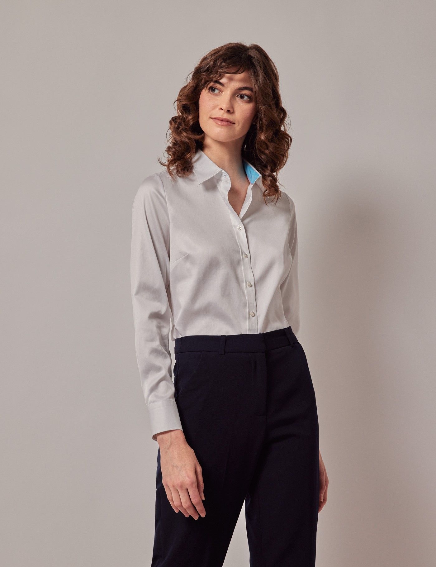 White Semi-Fitted Shirt - Contrast Detail