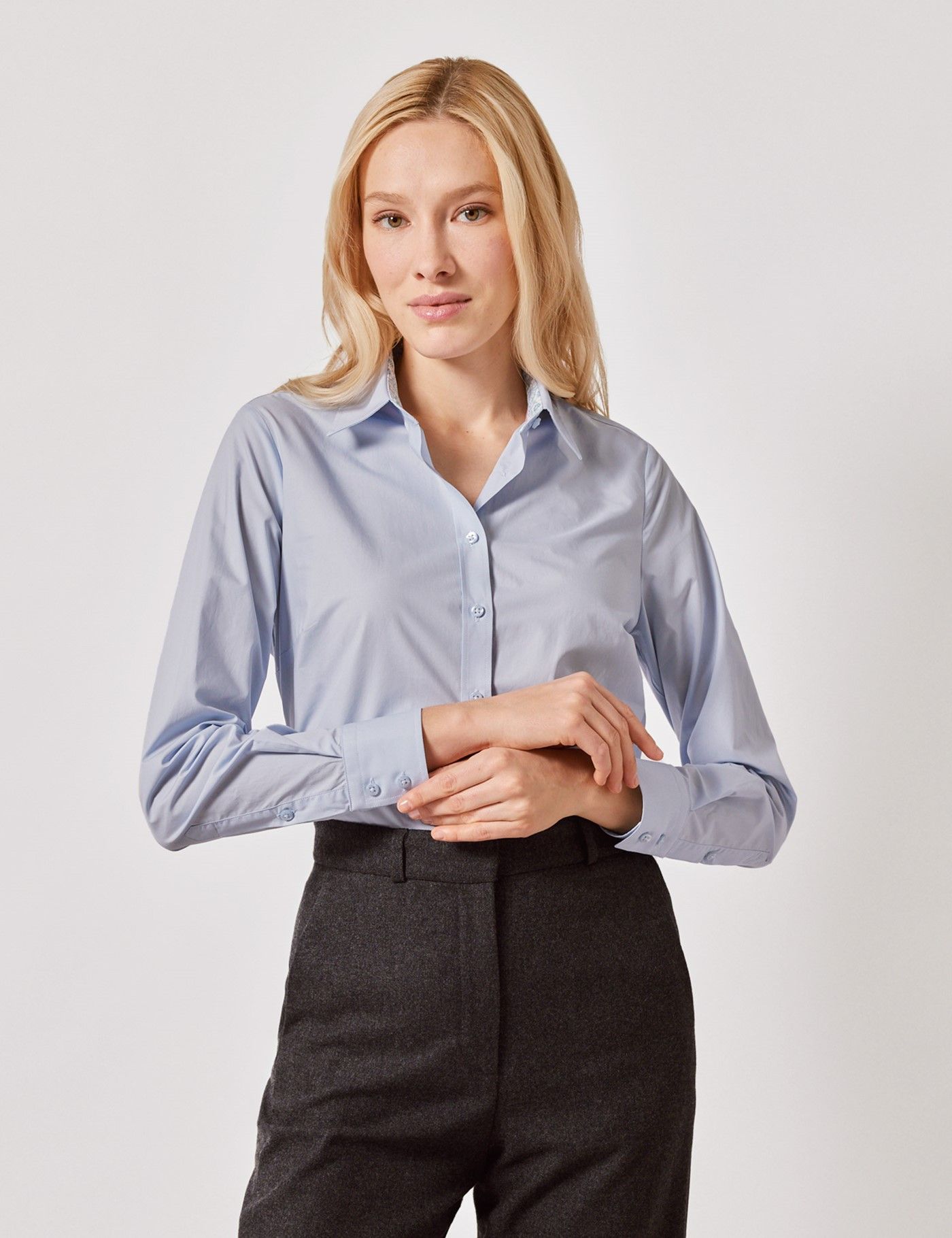 Semi-Fitted Blue Shirt - Contrast Detail