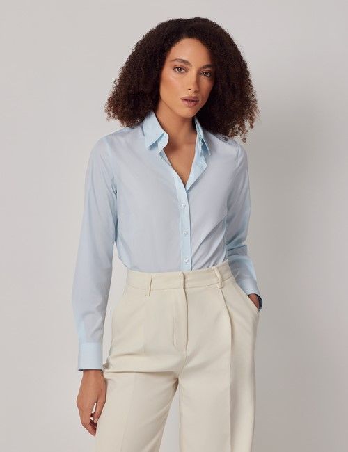 Light Blue Cotton Semi-Fitted Shirt - Contrast Detail
