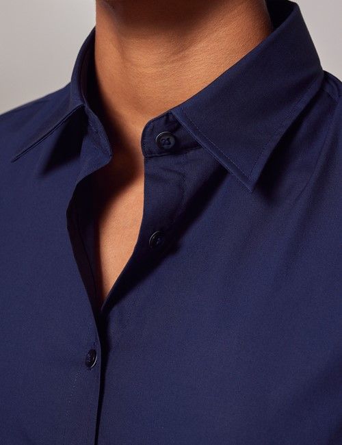Navy Poplin Cotton Semi-Fitted Shirt-preview