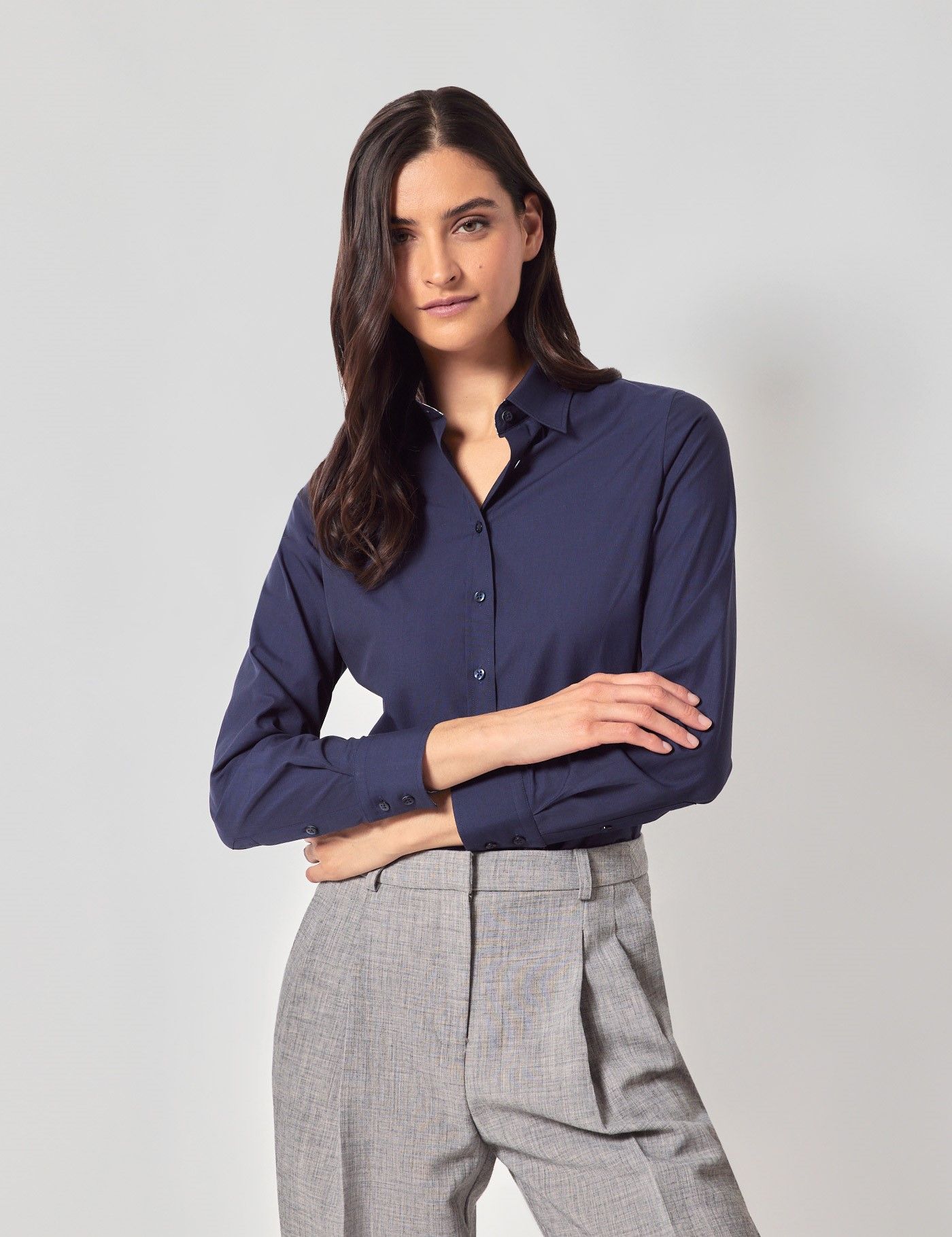 Semi-Fitted Navy Shirt - Contrast Detail