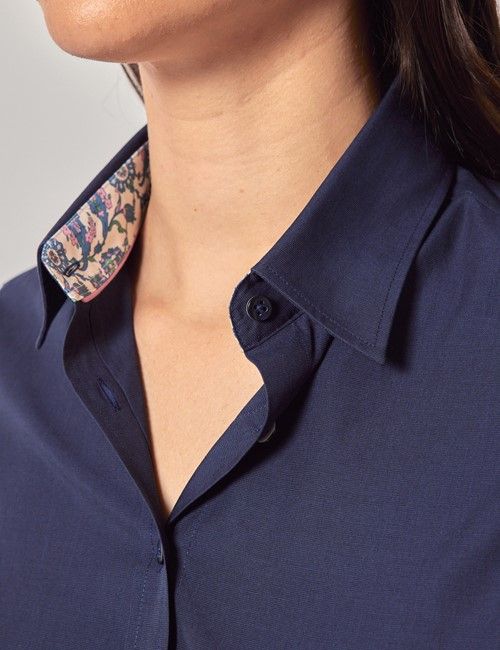 Navy Cotton Semi-Fitted Shirt - Contrast Detail-preview