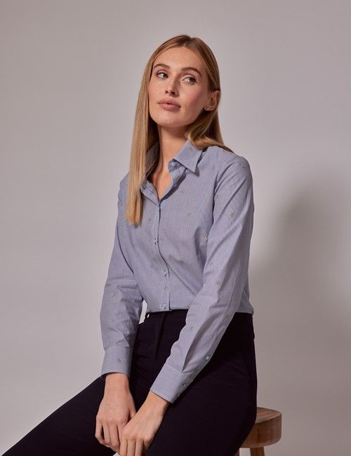 Blue & Yellow Butterfly Dobby Semi-Fitted Cotton Shirt
