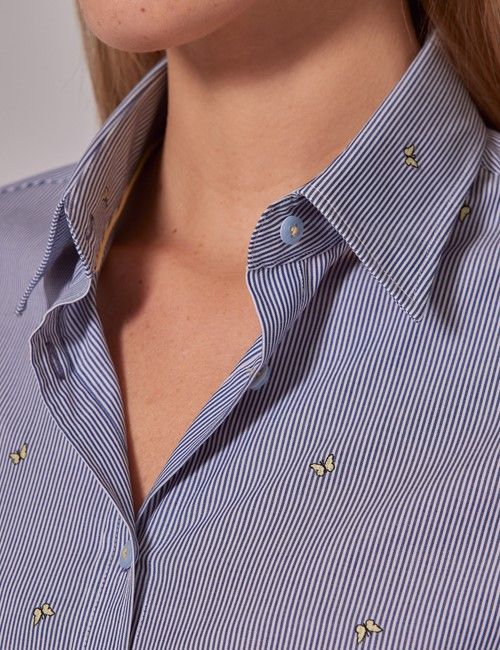 Blue & Yellow Butterfly Dobby Semi-Fitted Cotton Shirt-preview