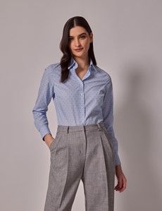 Blue Striped Dobby Stars Semi-Fitted Cotton Shirt
