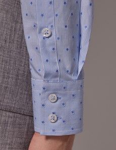 Blue Striped Dobby Stars Semi-Fitted Cotton Shirt-preview3