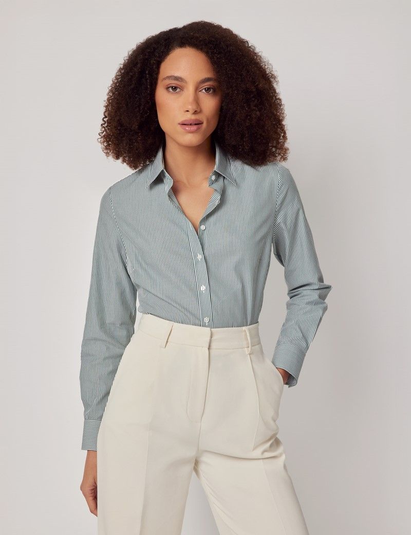 Semi-Fitted Green & White Fine Stripe Executive Shirt