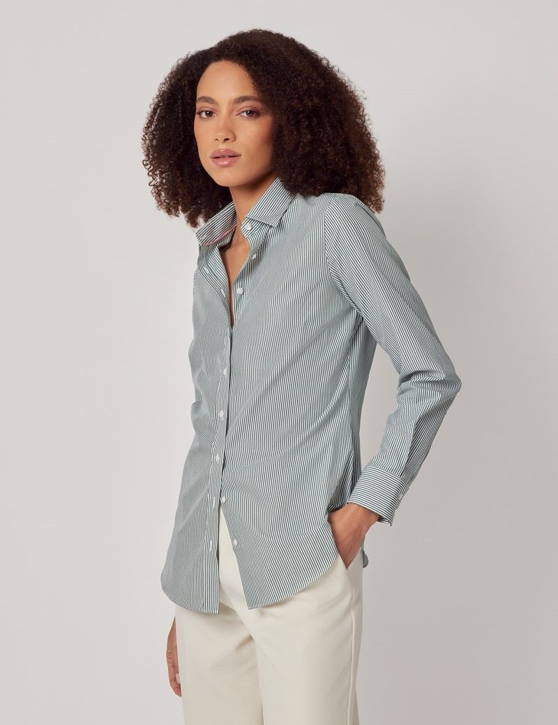 Semi-Fitted Green & White Fine Stripe Executive Shirt-preview