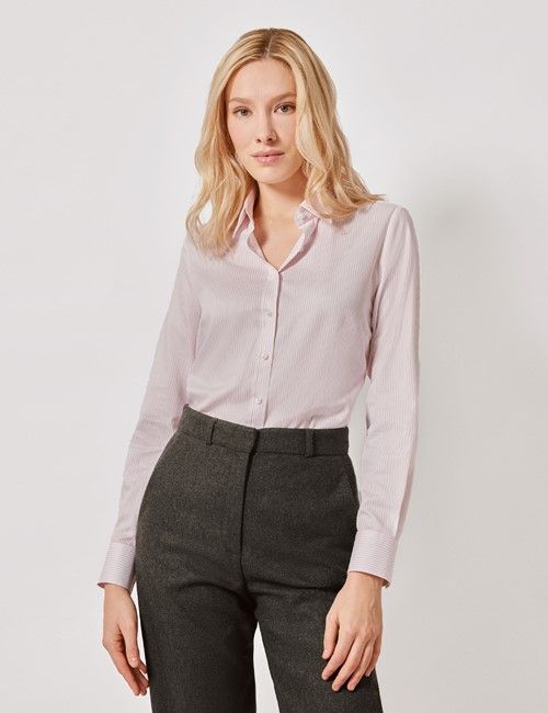 Executive White & Pink Fine Stripe Semi-Fitted Shirt