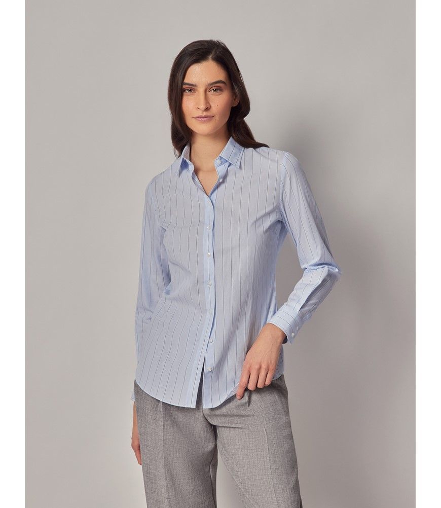 Executive Blue & White Wide Stripe Semi-Fitted Shirt