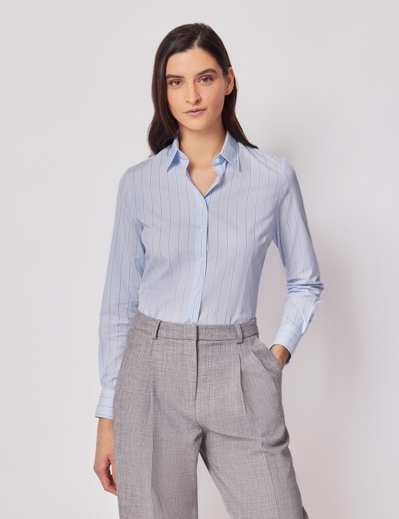 Semi-Fitted Blue & White Wide Stripe Executive Shirt