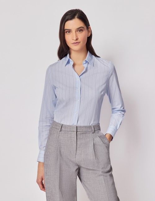 Executive Blue & White Wide Stripe Semi-Fitted Shirt