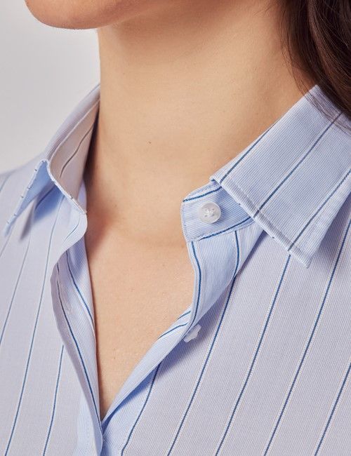 Executive Blue & White Wide Stripe Semi-Fitted Shirt-preview