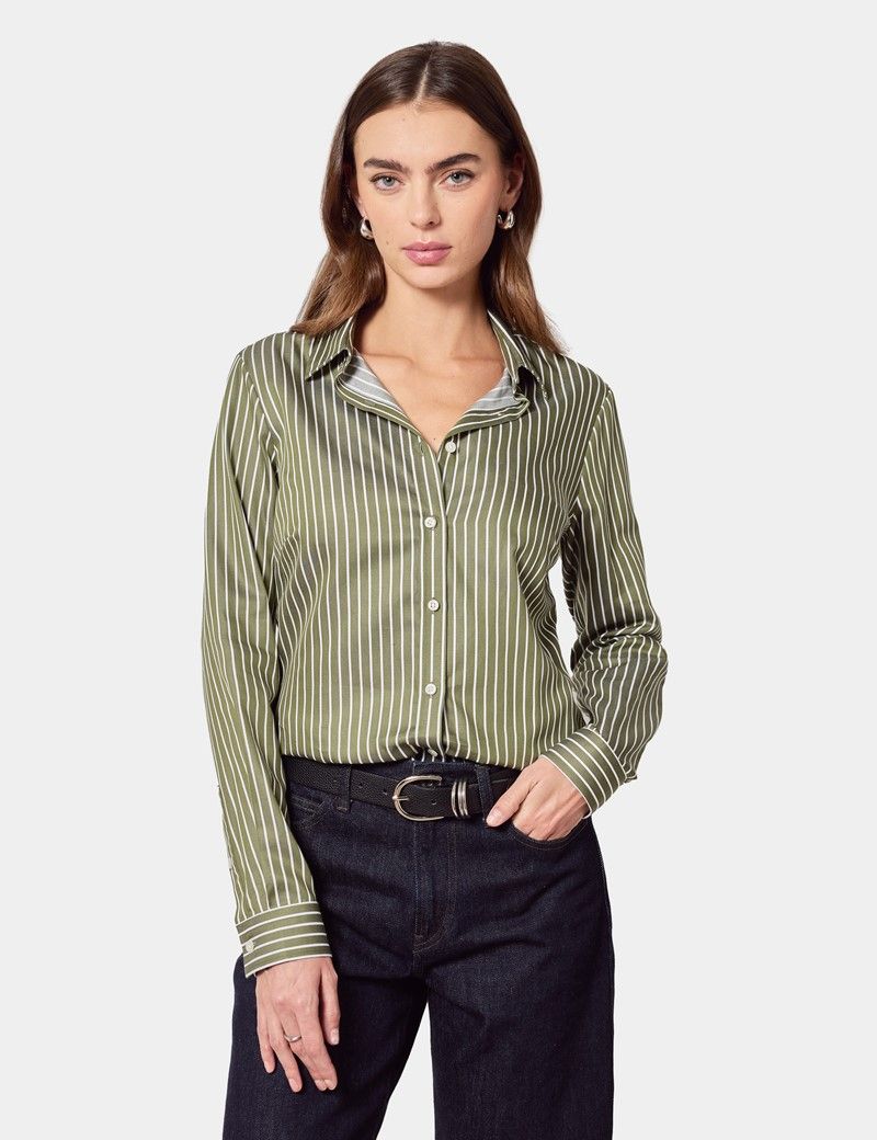 Semi-Fitted Green & White Bengal Stripe Shirt