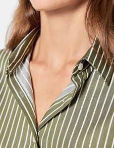 Semi-Fitted Green & White Bengal Stripe Shirt