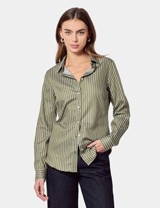 Semi-Fitted Green & White Bengal Stripe Shirt