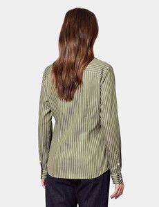 Semi-Fitted Green & White Bengal Stripe Shirt