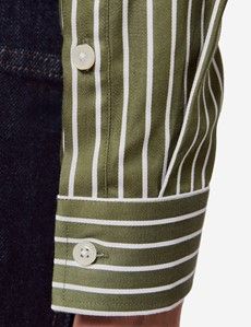 Semi-Fitted Green & White Bengal Stripe Shirt