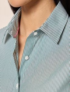 Semi-Fitted Green & White Fine Stripe Shirt