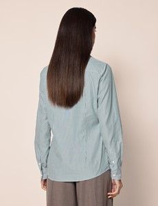 Semi-Fitted Green & White Fine Stripe Shirt