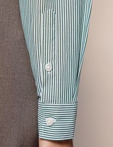 Semi-Fitted Green & White Fine Stripe Shirt