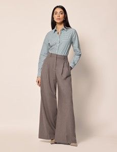 Semi-Fitted Green & White Fine Stripe Shirt