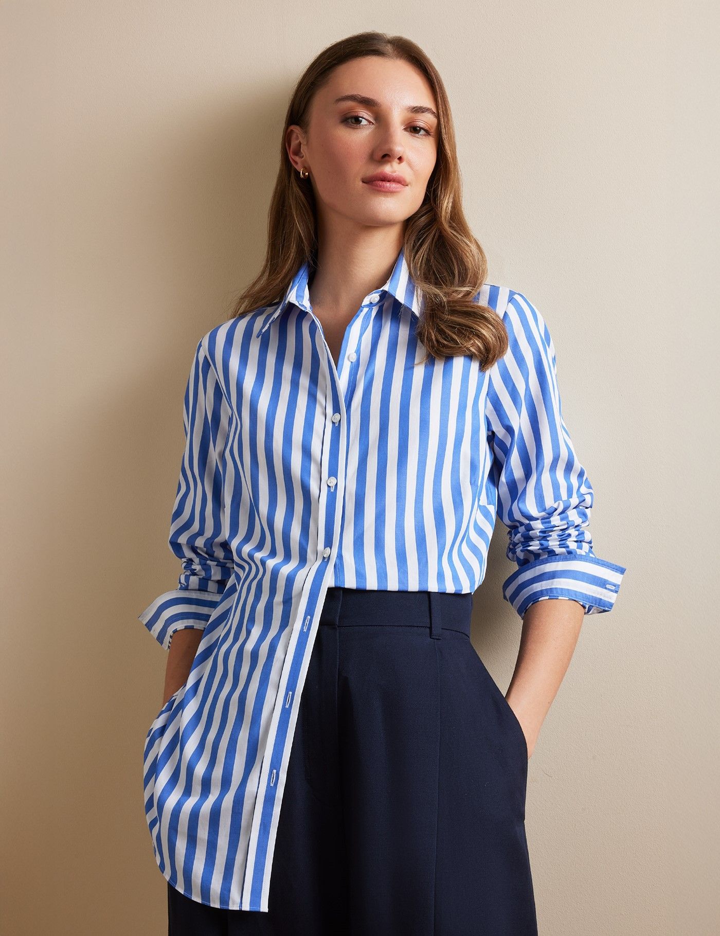 blue bengal stripe dress shirt Hamilton Blue Bengal Stripe Poplin Dress Shirt 18" / 34