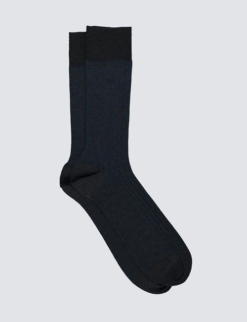 Men's Grey Plain Ribbed Cotton Rich Socks