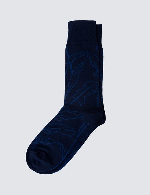 Blue Tonal Leaf Print Cotton Socks