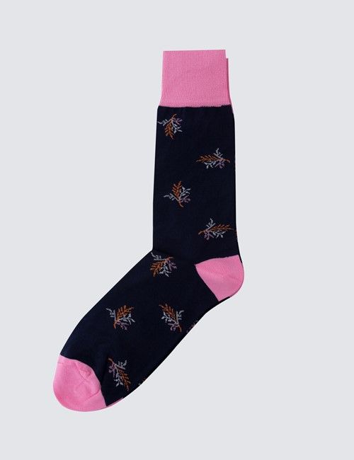 Blue & Pink Leaf Cotton Socks
