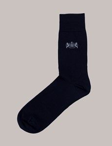 3 Pack Navy Crest Cotton Socks