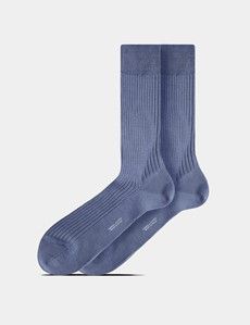 Sky Blue Ribbed Cotton Socks