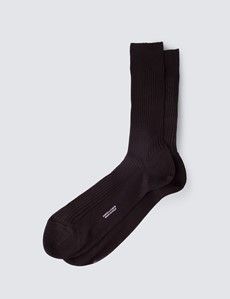 Brown Plain Ribbed Cotton Socks
