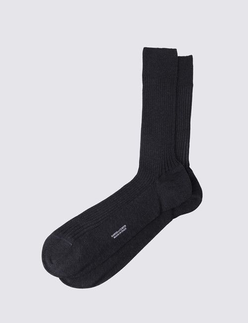 Charcoal Plain Ribbed Cotton Socks