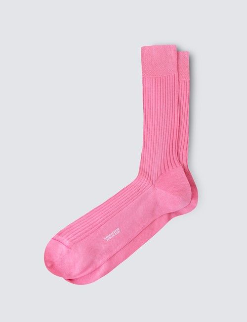 Men's Pink Plain Ribbed Cotton Socks