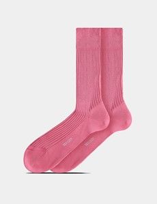 Men's Pink Plain Ribbed Cotton Socks