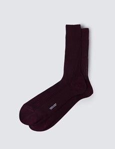 Wine Plain Ribbed Cotton Socks
