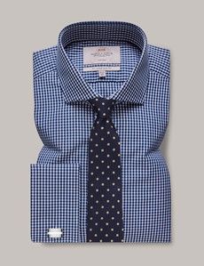 Slim Fit Navy & White Gingham Plaid Non-Iron Shirt-preview2